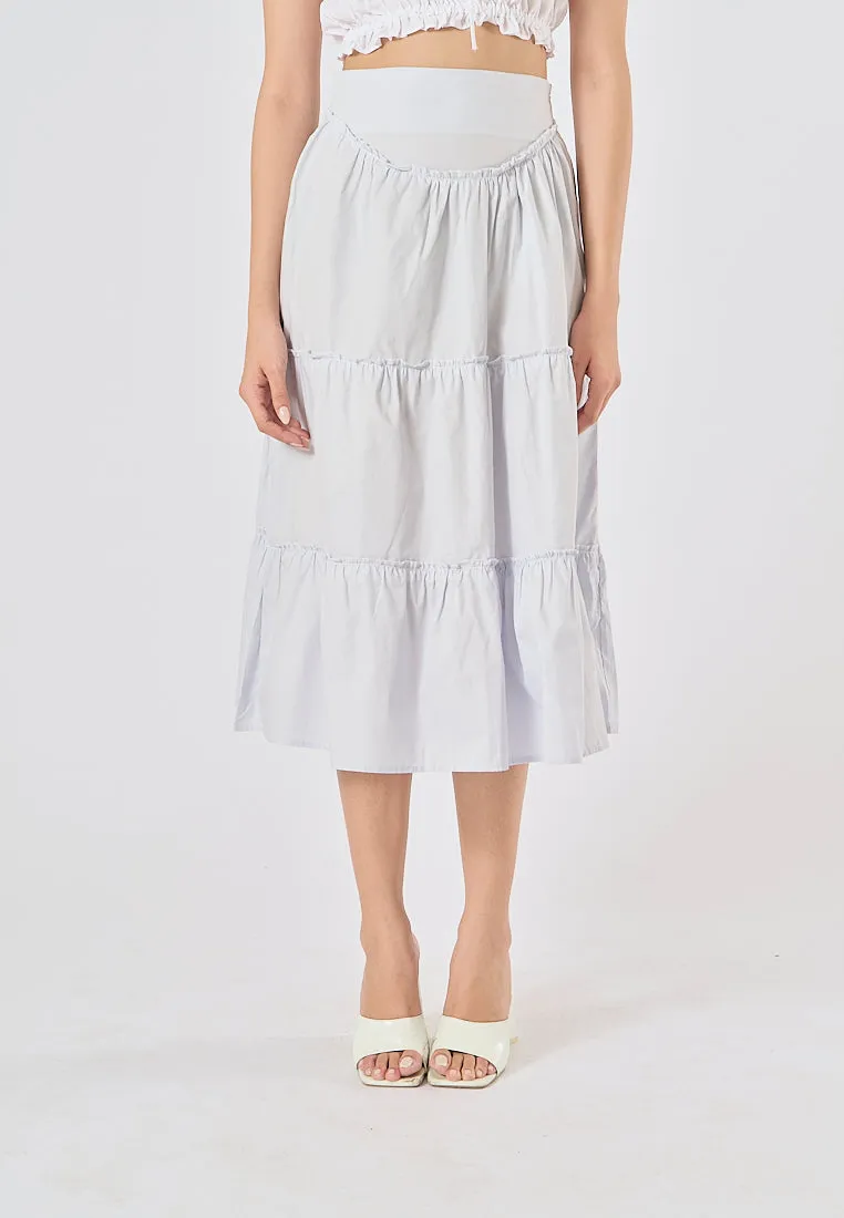 Aeris Light Blue Zipper Fly Patchwork Design Long Skirt
