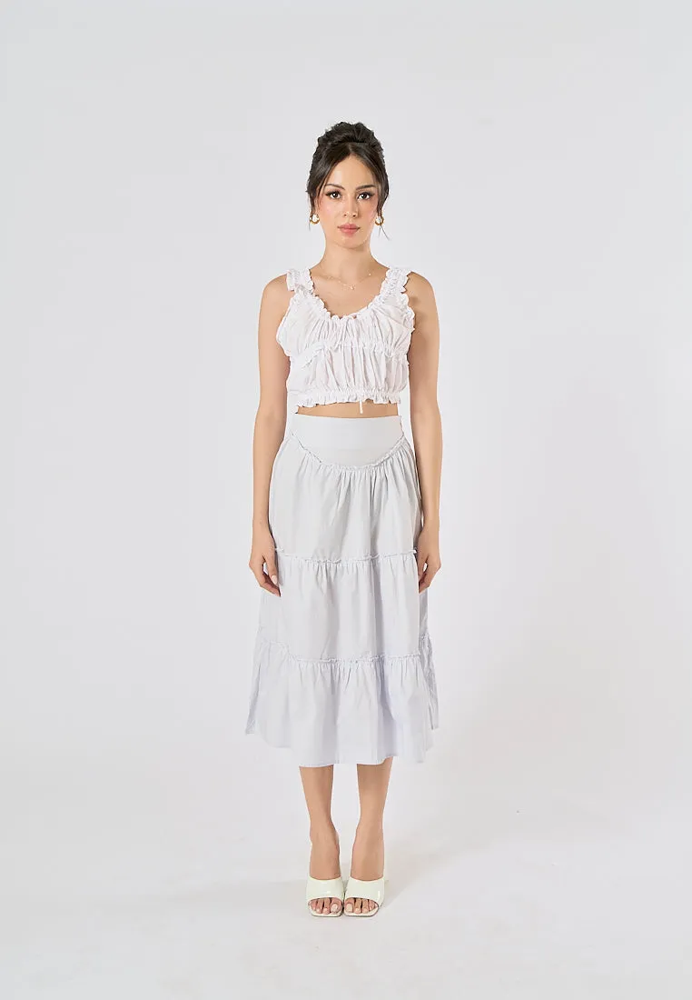 Aeris Light Blue Zipper Fly Patchwork Design Long Skirt