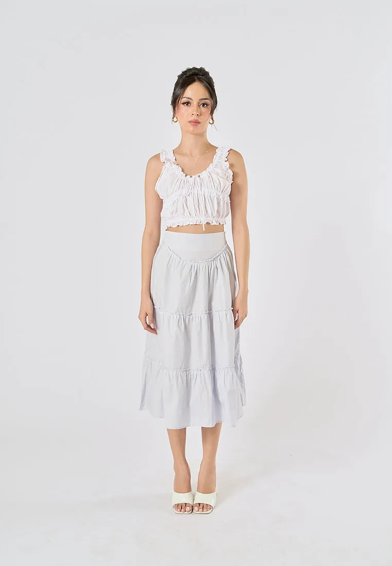 Aeris Light Blue Zipper Fly Patchwork Design Long Skirt