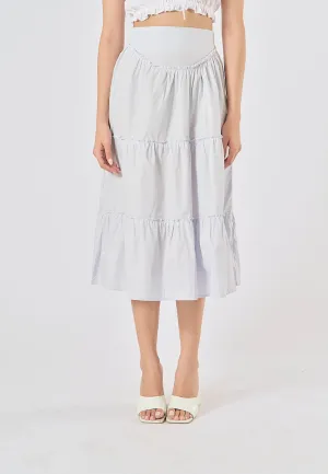 Aeris Light Blue Zipper Fly Patchwork Design Long Skirt