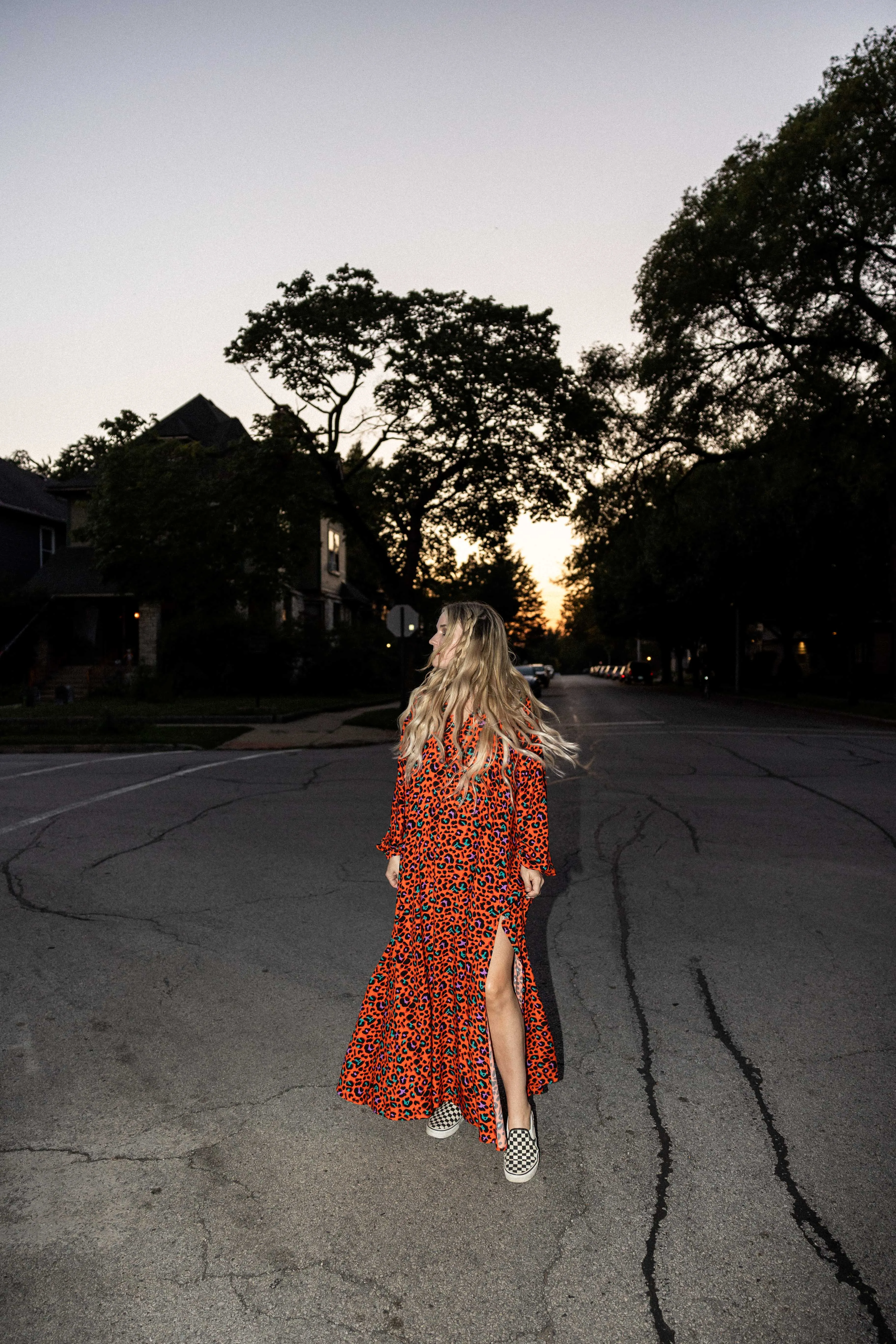 amber rose dress in orange 70's leopard