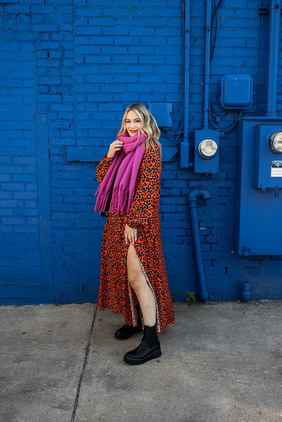 amber rose dress in orange 70's leopard