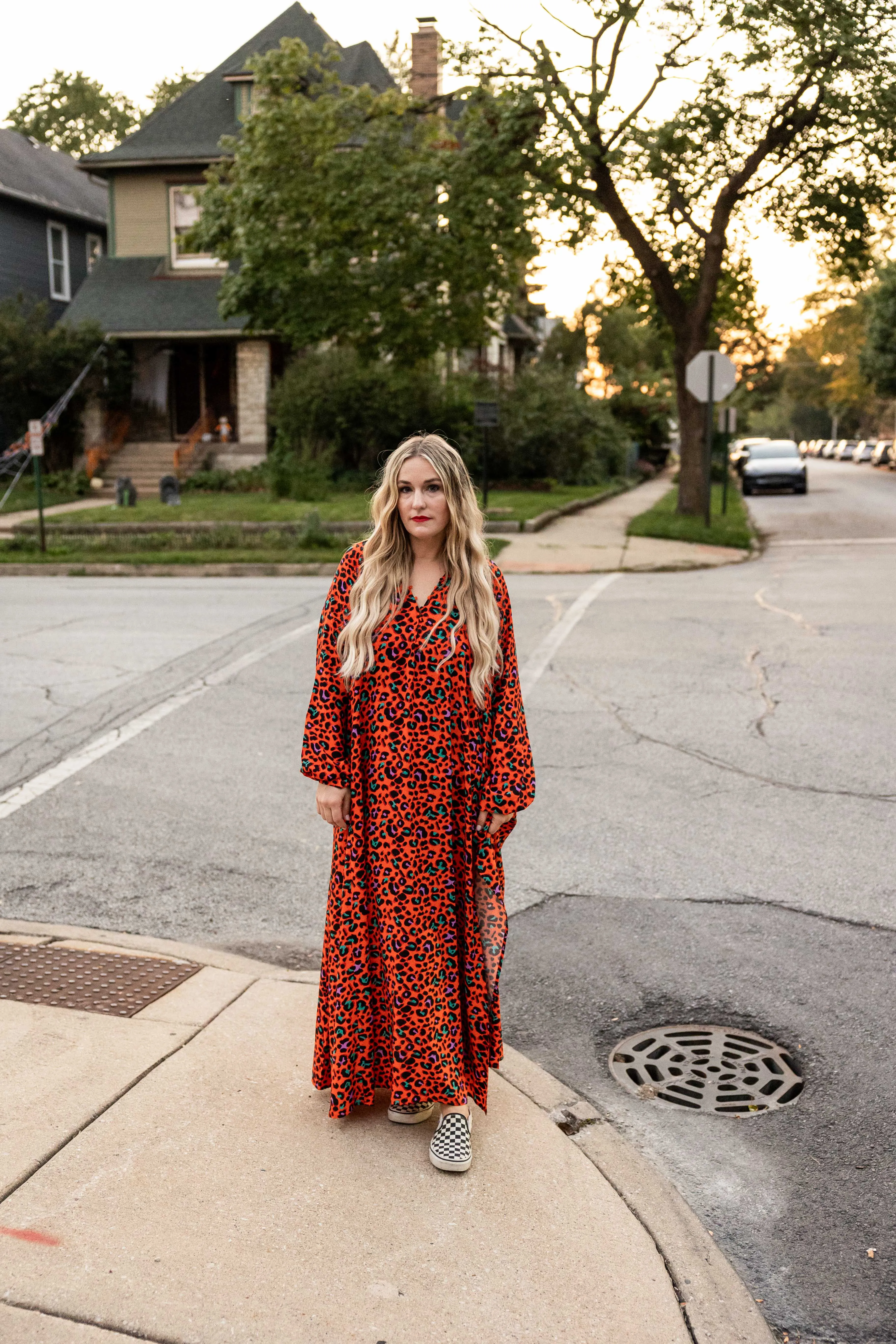amber rose dress in orange 70's leopard