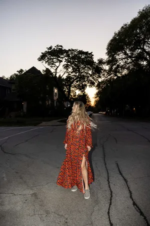 amber rose dress in orange 70's leopard