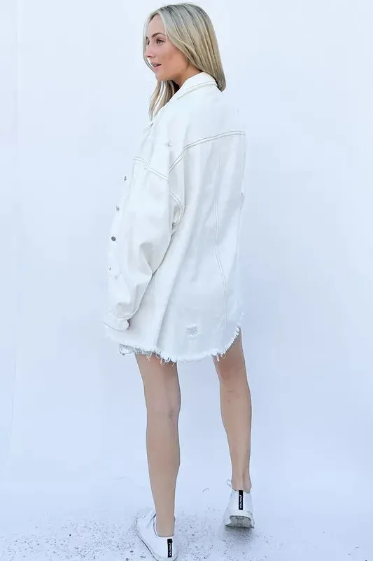 And The Why Distressed and Washed Button Down Denim Shacket