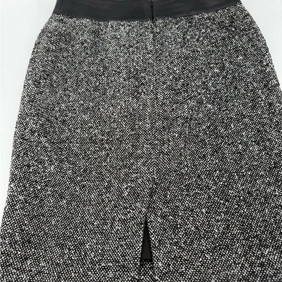 Ann Taylor Gray and Black Tweed Faux Leather Waist Midi Pencil Skirt Size 10