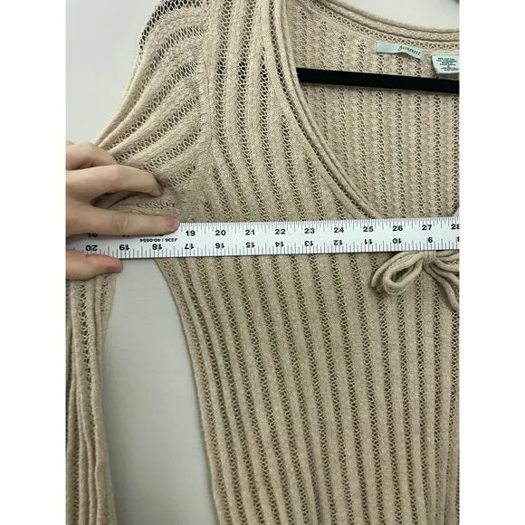 Anthropologie Guinevere Classic Feminine Cotton Cashmere Tan Bow Sweater M