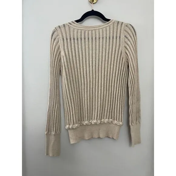 Anthropologie Guinevere Classic Feminine Cotton Cashmere Tan Bow Sweater M