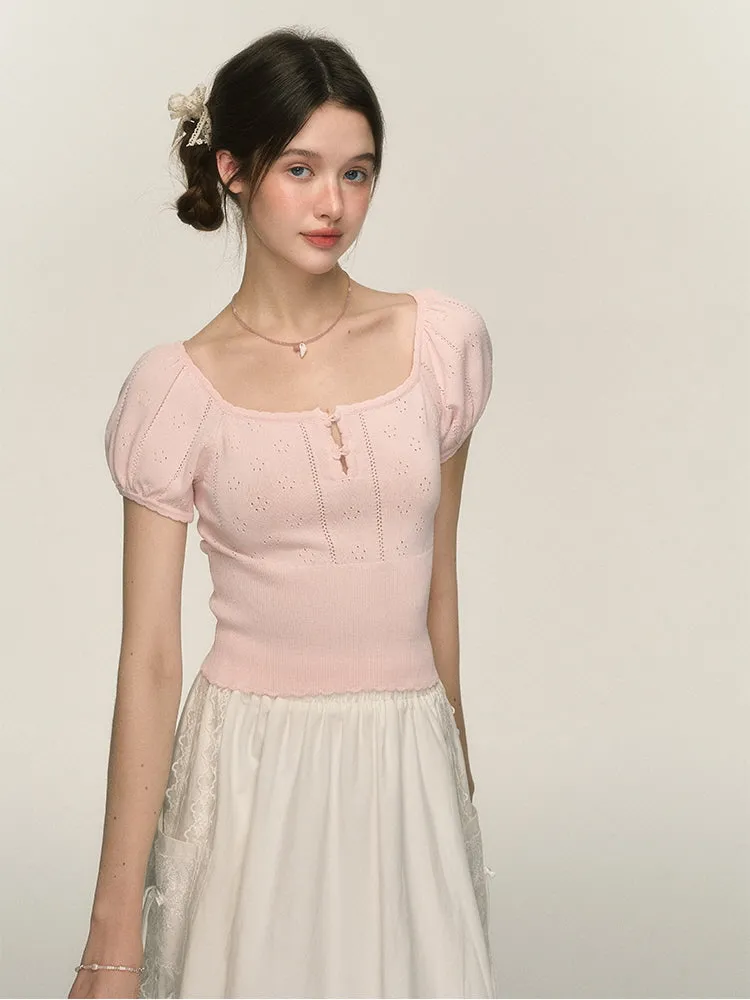 Balletcore Puff Sleeve Knit Top