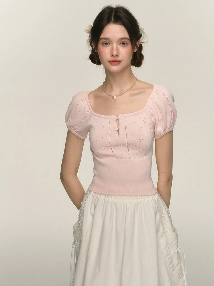 Balletcore Puff Sleeve Knit Top