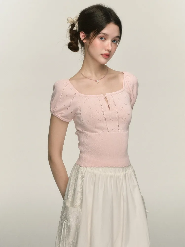 Balletcore Puff Sleeve Knit Top