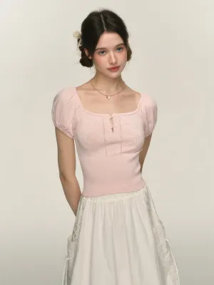 Balletcore Puff Sleeve Knit Top