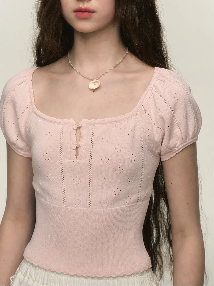 Balletcore Puff Sleeve Knit Top