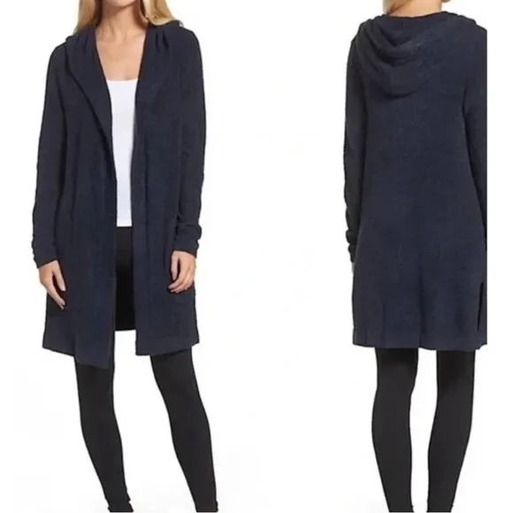 Barefoot Dreams Black Cozychic Lite Long Coastal Hooded Cardigan