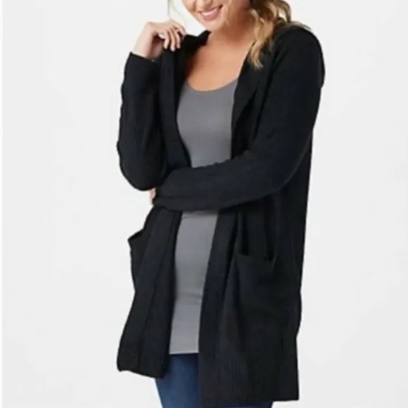Barefoot Dreams Black Cozychic Lite Long Coastal Hooded Cardigan