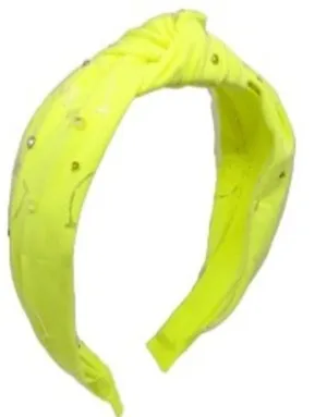 Bari Lynn Shimmer Smile Knot Headband with Crystals - Neon Yellow