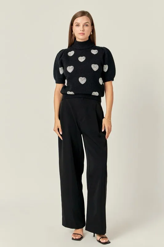 Beaded Heart Puff Sleeve Knit