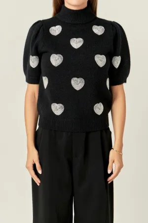 Beaded Heart Puff Sleeve Knit
