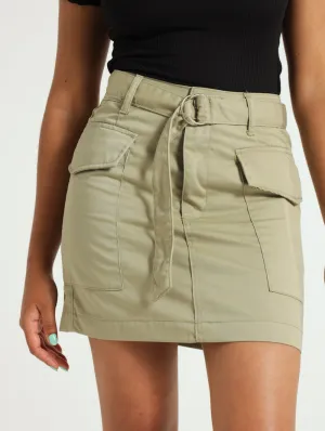 Belted Mini Cargo Skirt - Light Fatigue