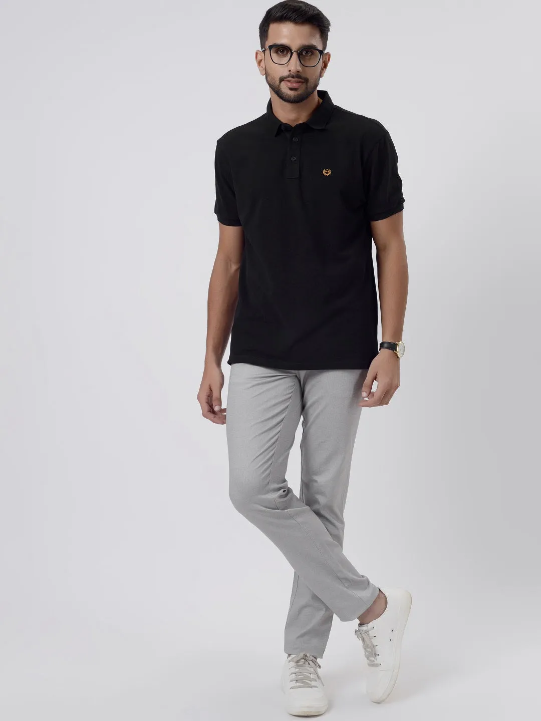 Black & Musturd Solid Slim Fit Polo T-Shirt | JadeBlue