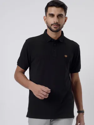 Black & Musturd Solid Slim Fit Polo T-Shirt | JadeBlue