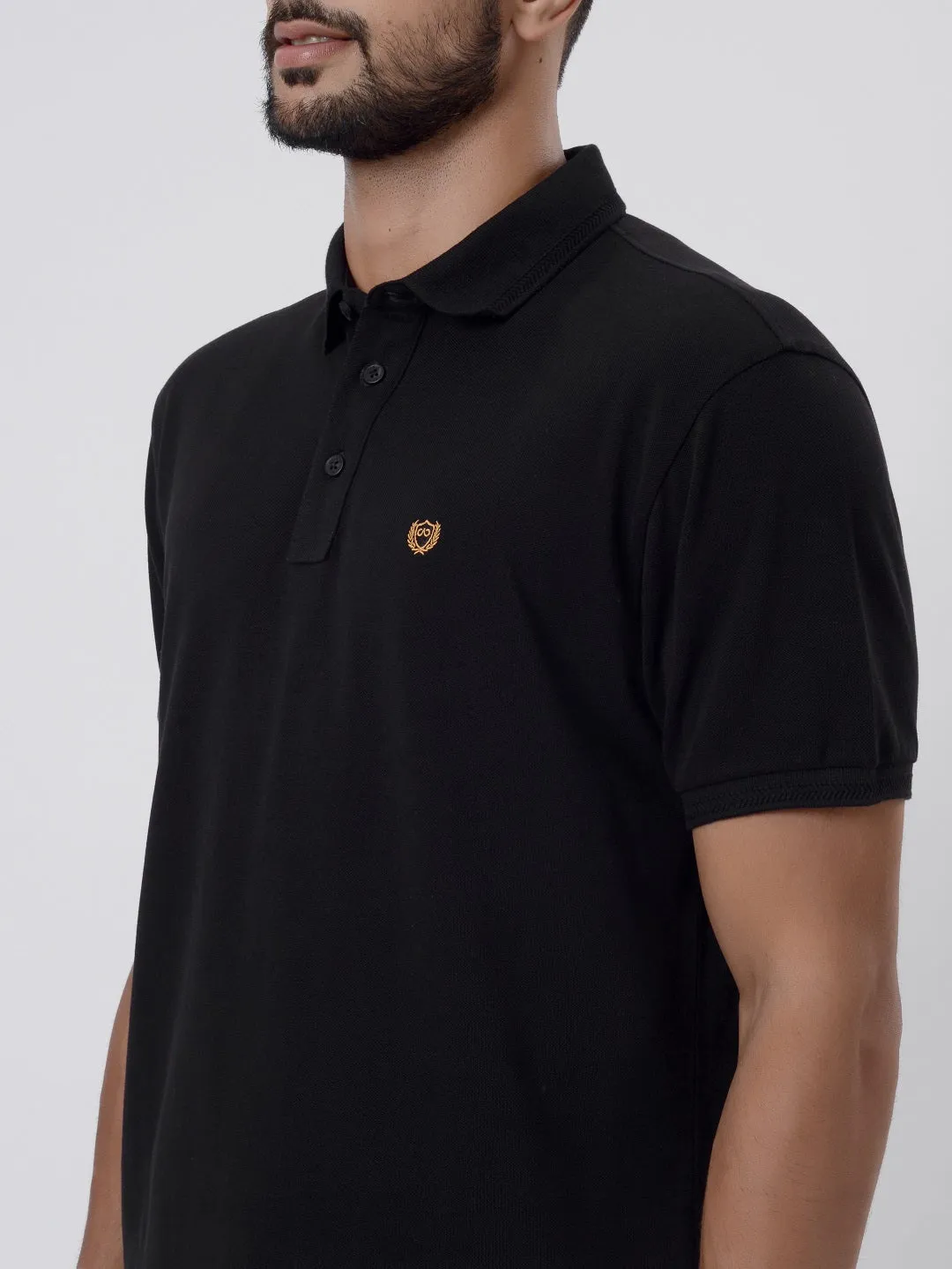 Black & Musturd Solid Slim Fit Polo T-Shirt | JadeBlue