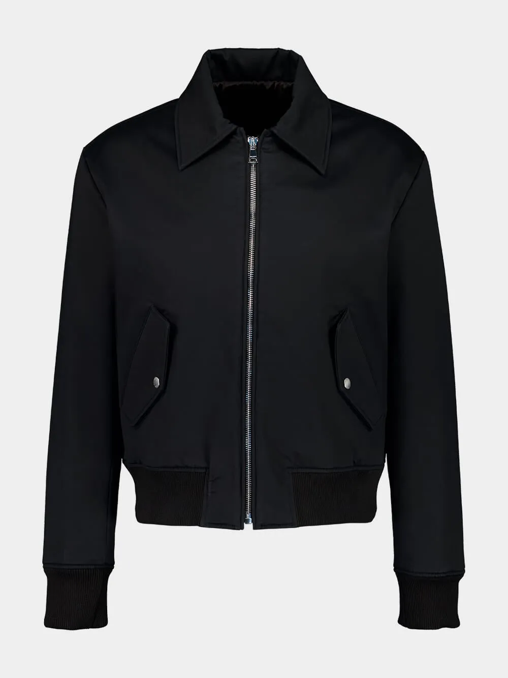 Black Cotton Bomber Jacket with Vintage Logo