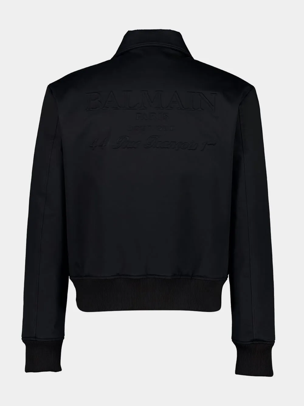 Black Cotton Bomber Jacket with Vintage Logo
