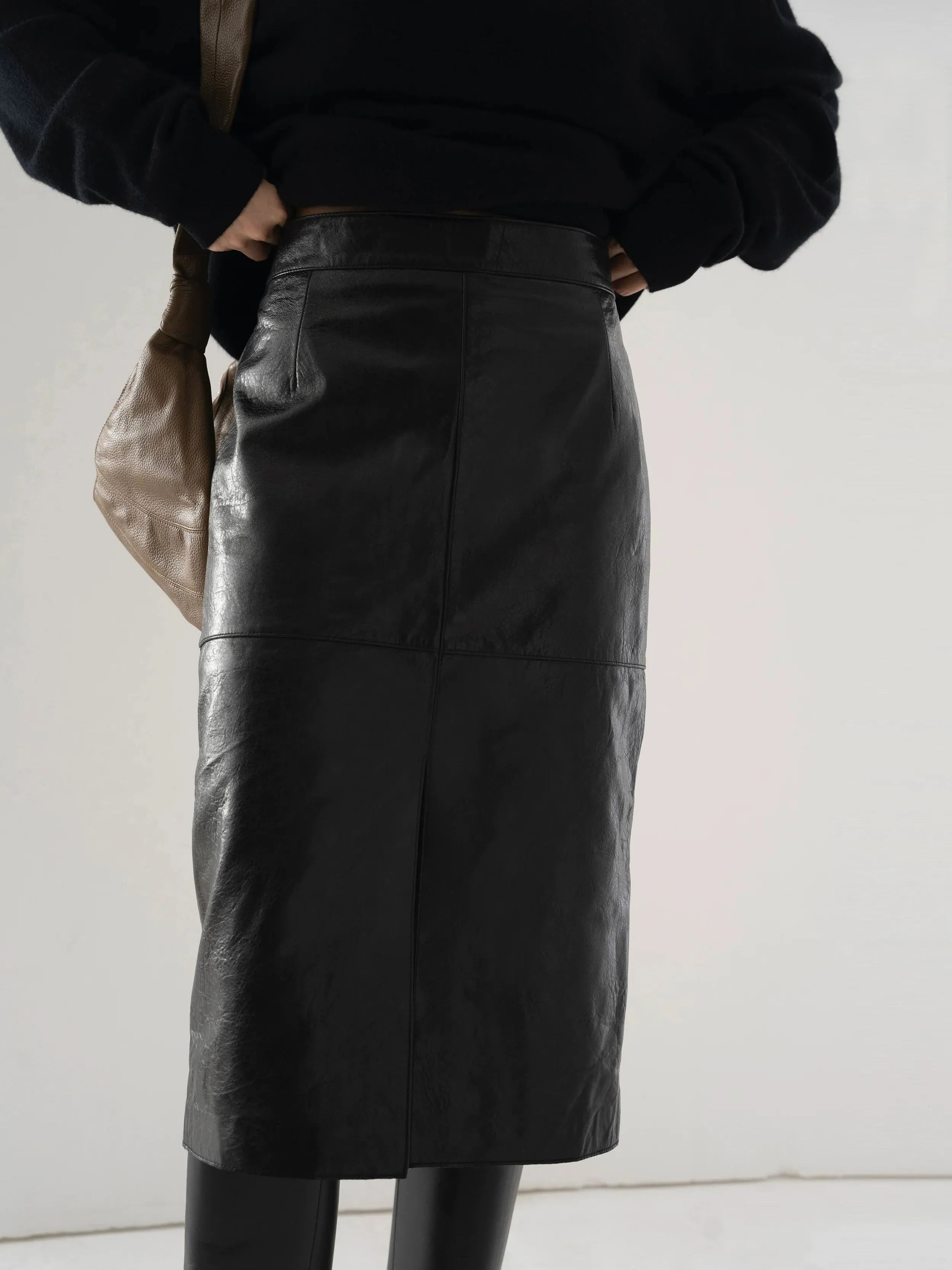 Black Leather Midi Skirt