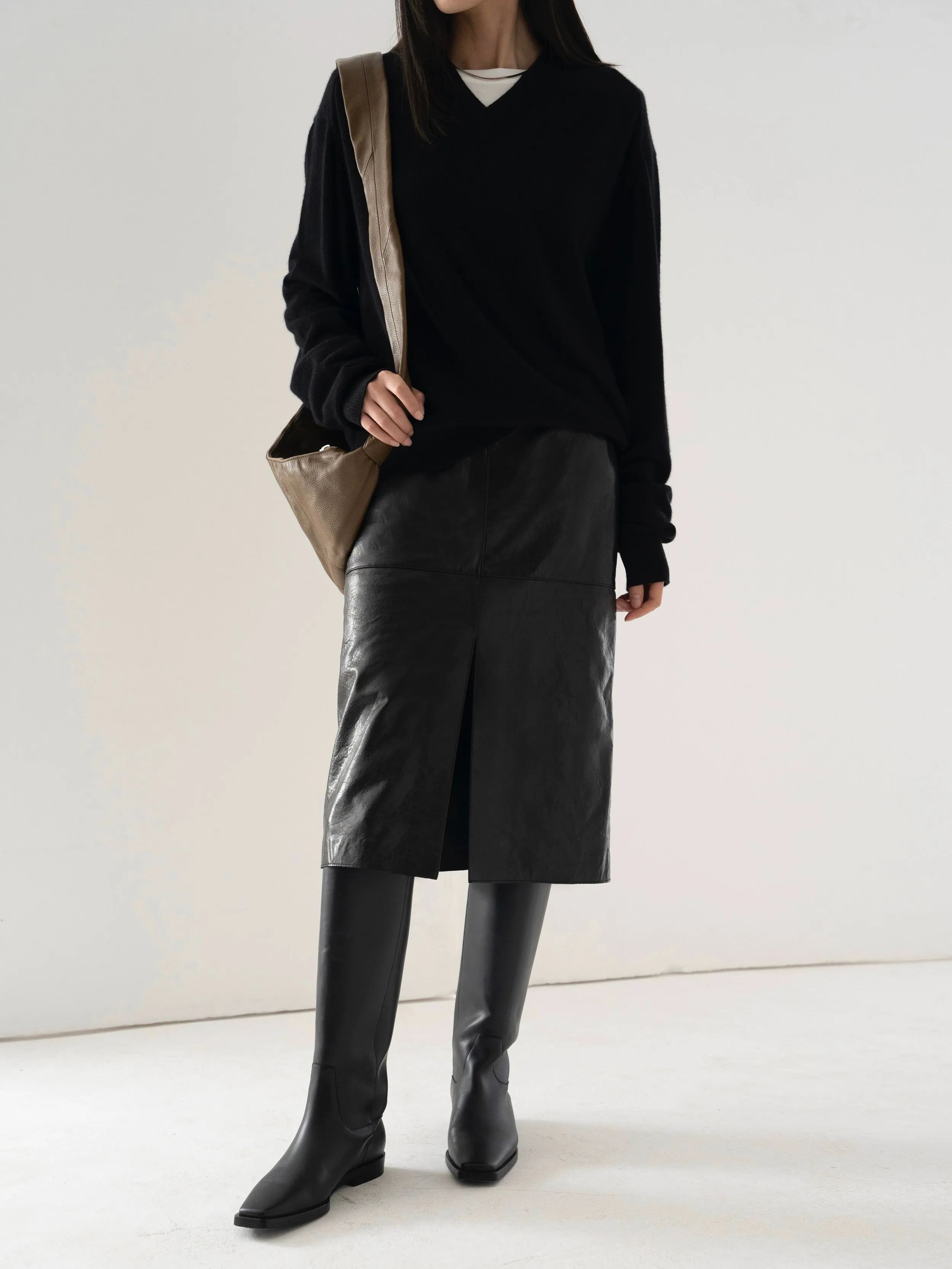 Black Leather Midi Skirt