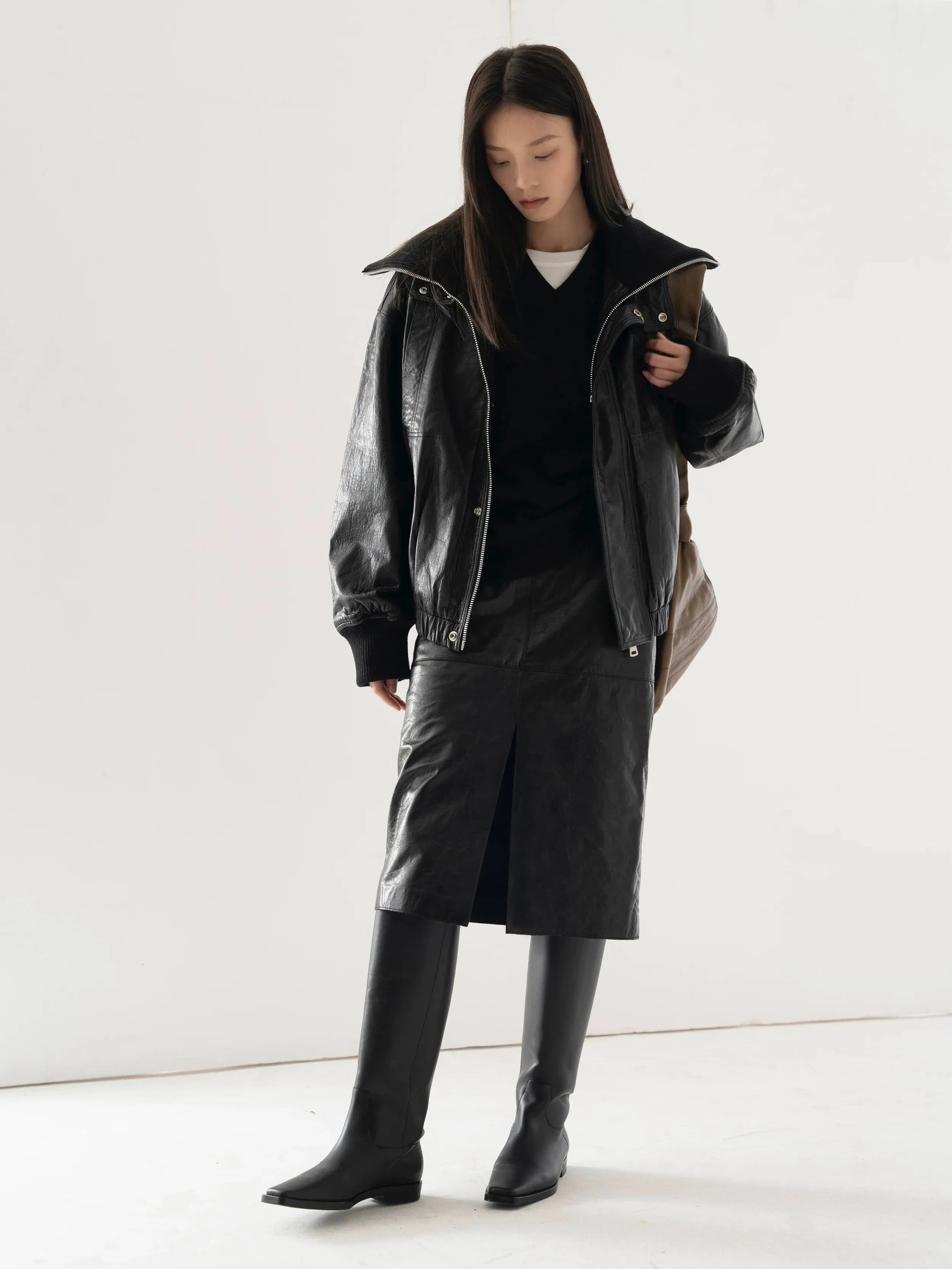 Black Leather Midi Skirt