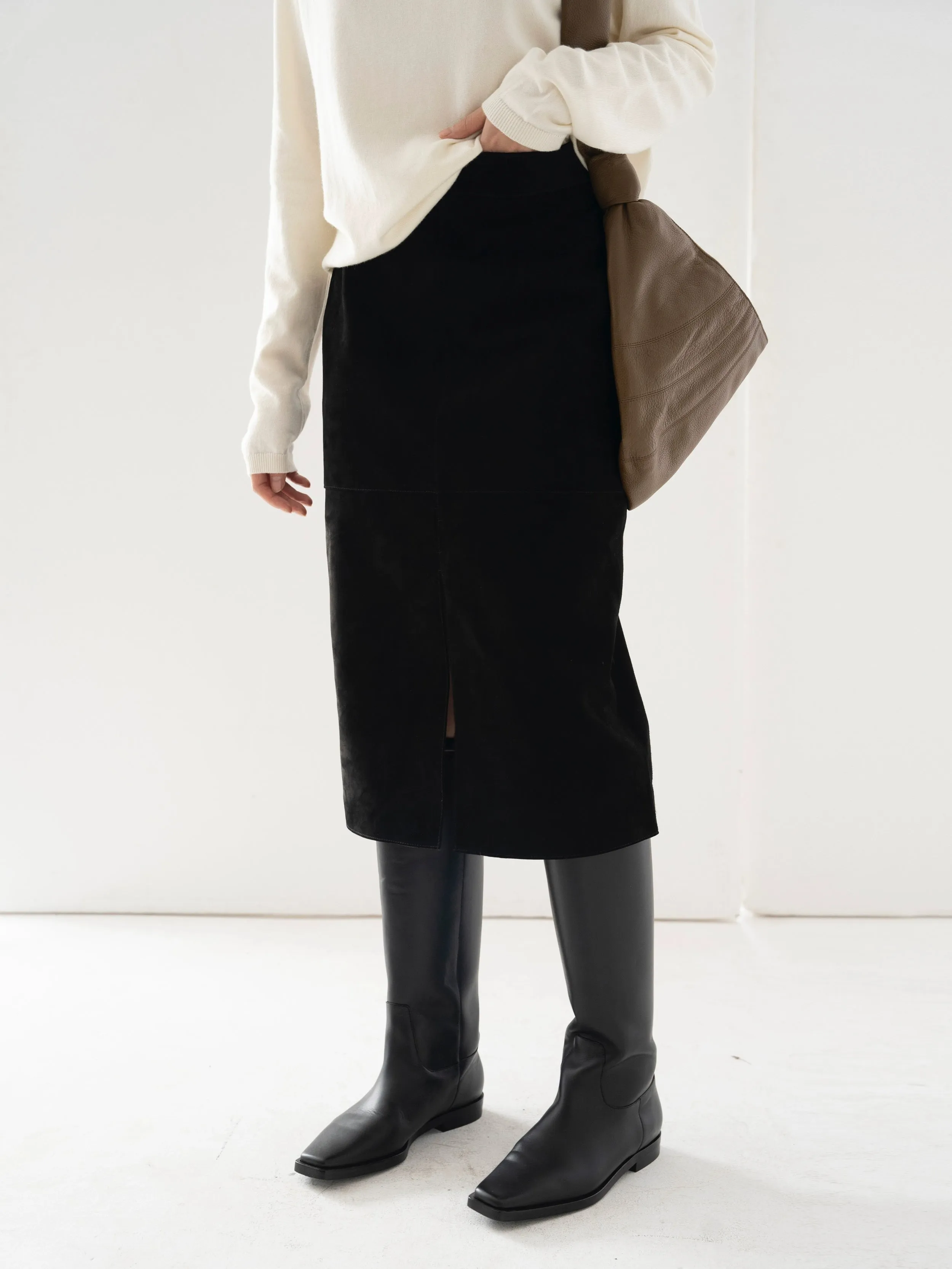 Black Leather Midi Skirt