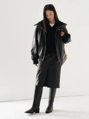 Black Leather Midi Skirt