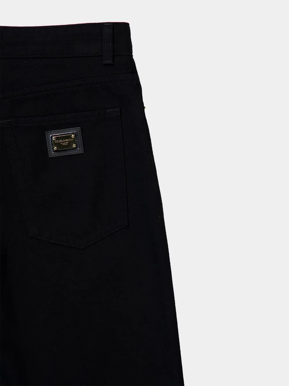 Black Loose Denim Jeans with Pressed Pleat