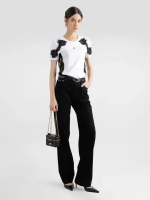 Black Loose Denim Jeans with Pressed Pleat