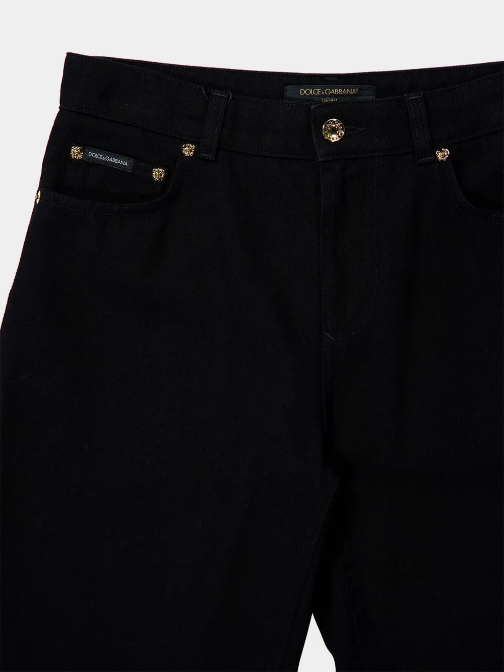 Black Loose Denim Jeans with Pressed Pleat
