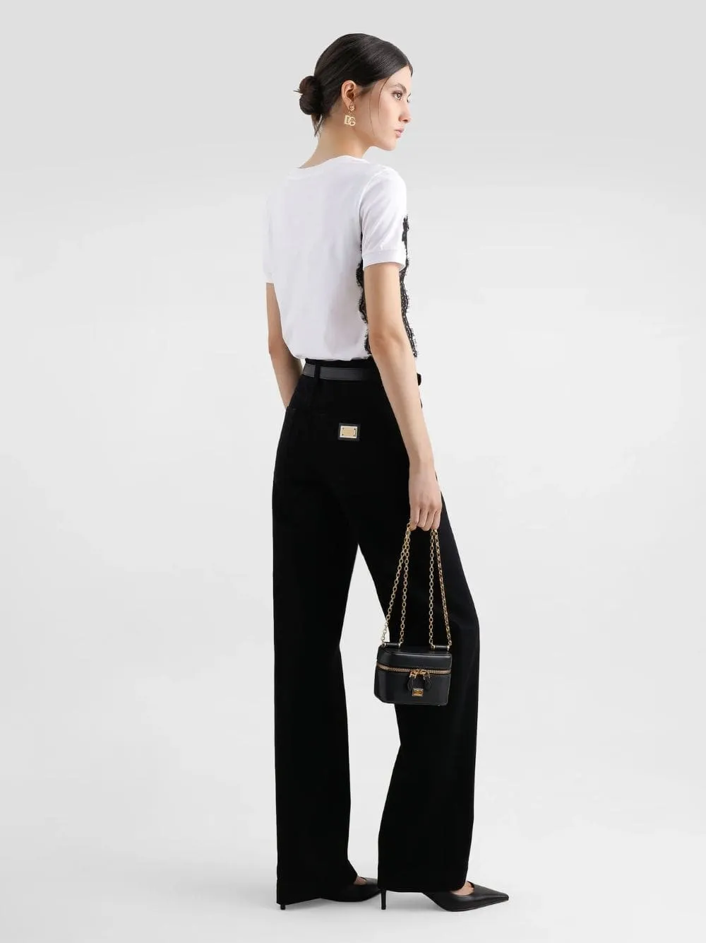 Black Loose Denim Jeans with Pressed Pleat