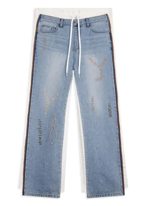 Blue and White Combination Jeans