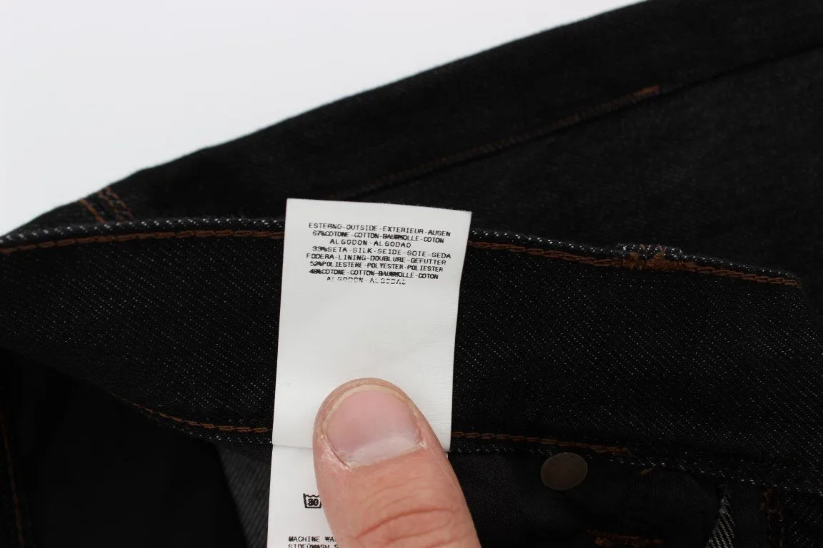 Blue Cotton Silk Denim Straight Fit Jeans