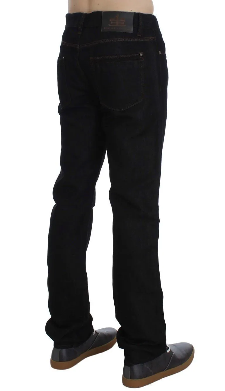 Blue Cotton Silk Denim Straight Fit Jeans