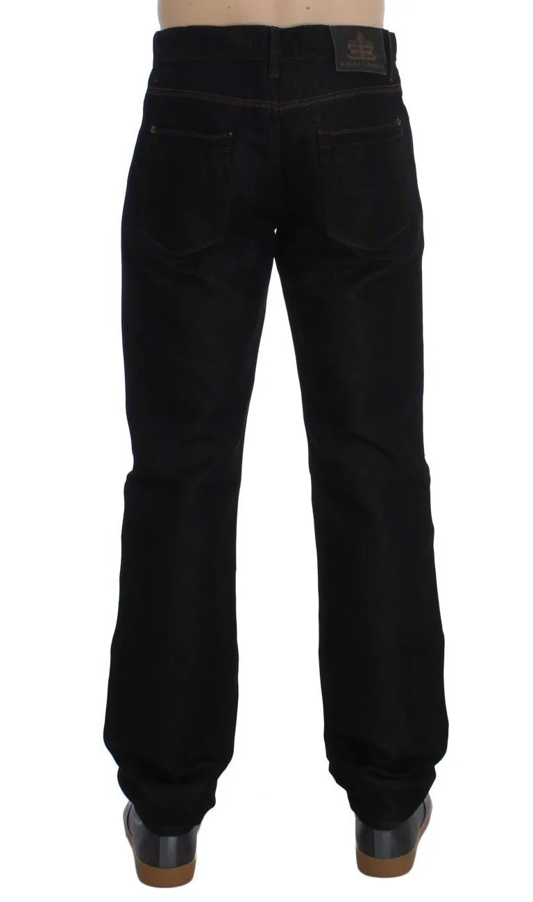 Blue Cotton Silk Denim Straight Fit Jeans