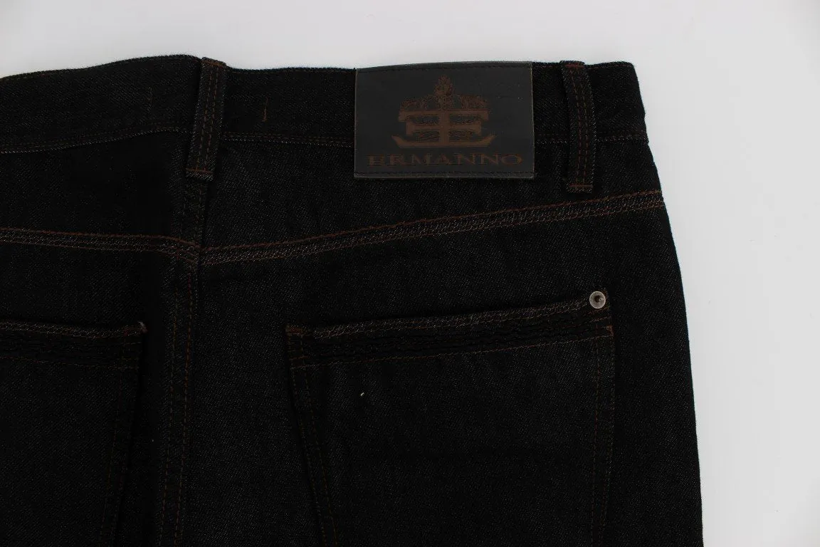 Blue Cotton Silk Denim Straight Fit Jeans