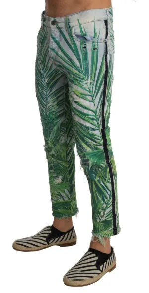 Blue Denim CLASSIC Green Leaves Pants
