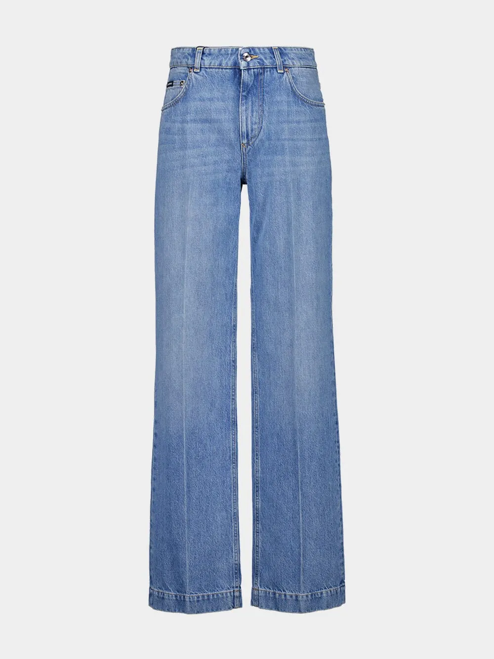 Blue Loose Denim Jeans with Pressed Pleat