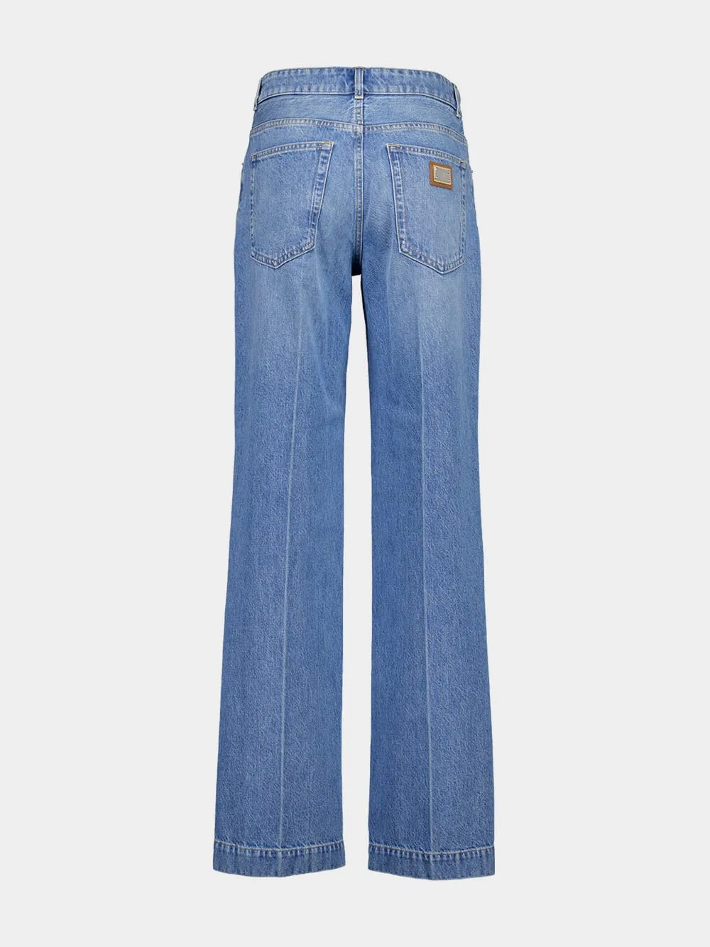 Blue Loose Denim Jeans with Pressed Pleat