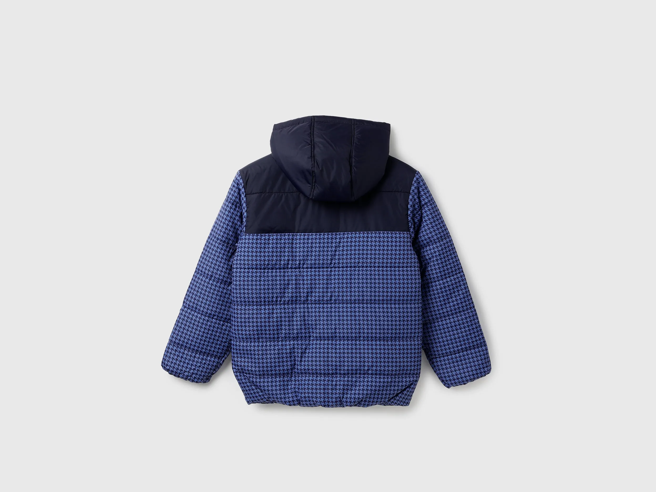Boy's Regular Fit Hooded Neck Houndstooth Print Jacket