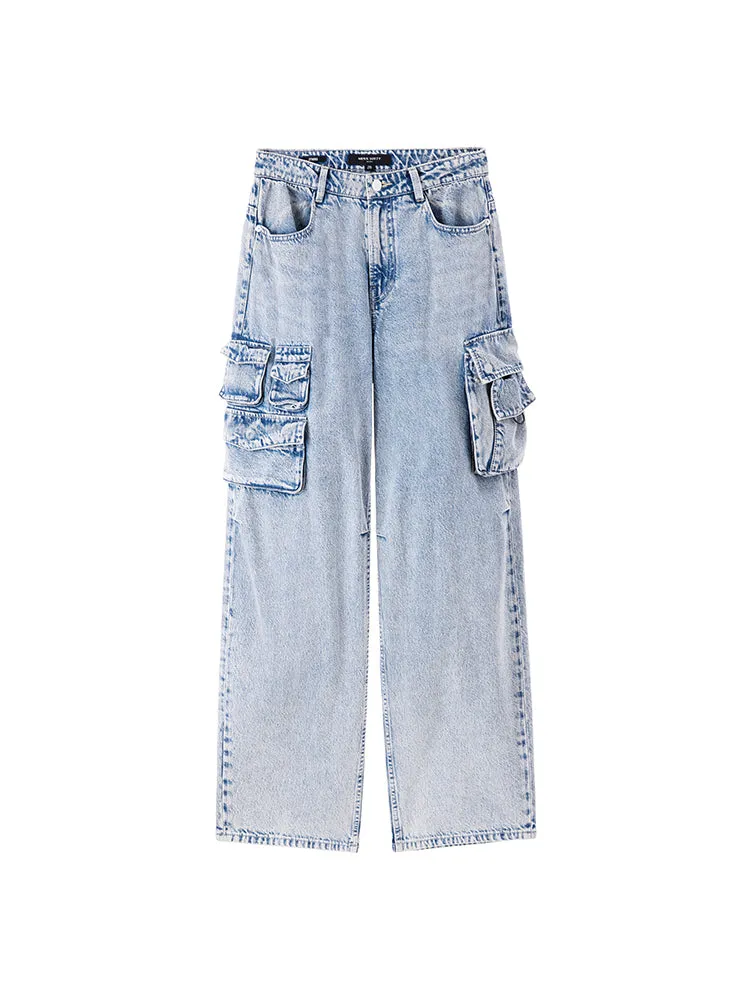 Cargo Style Pockets Straight Jeans