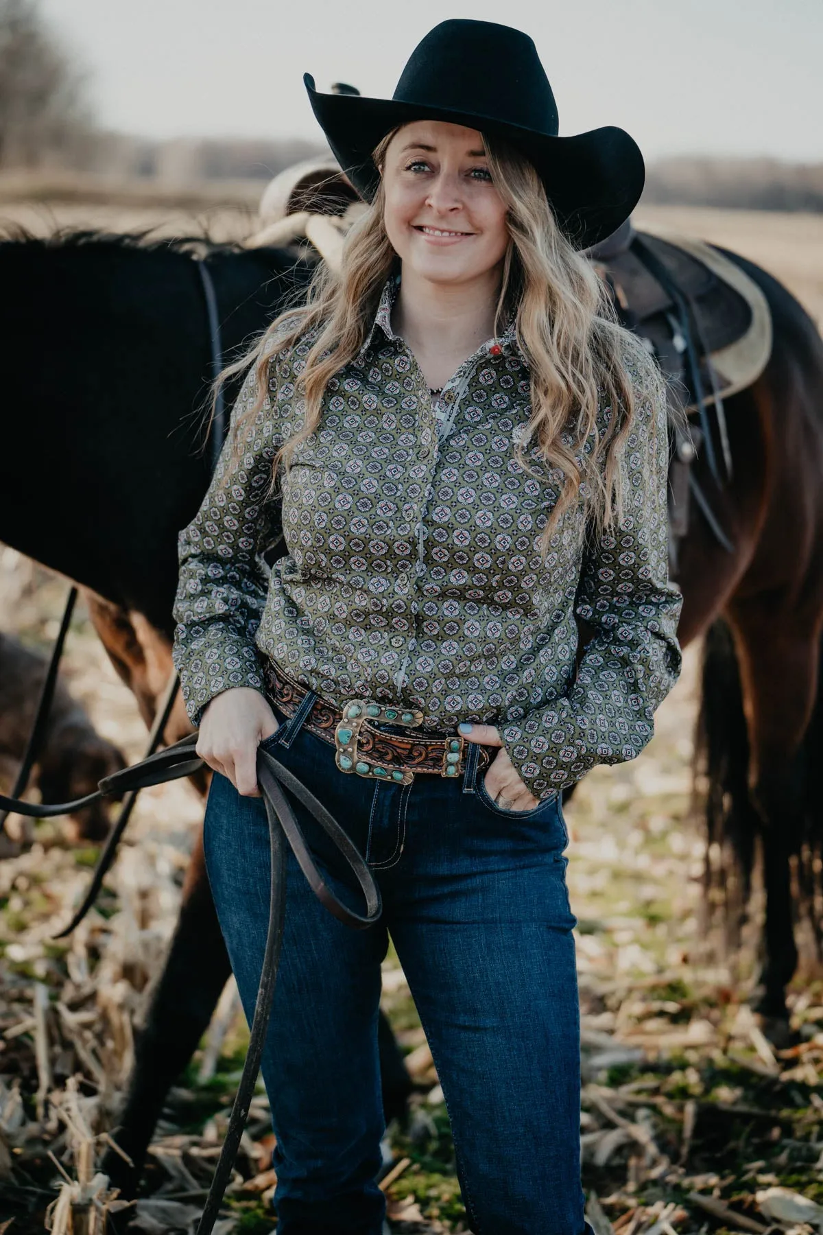 CINCH Women's Olive Floral Button Down (XS-XXL)