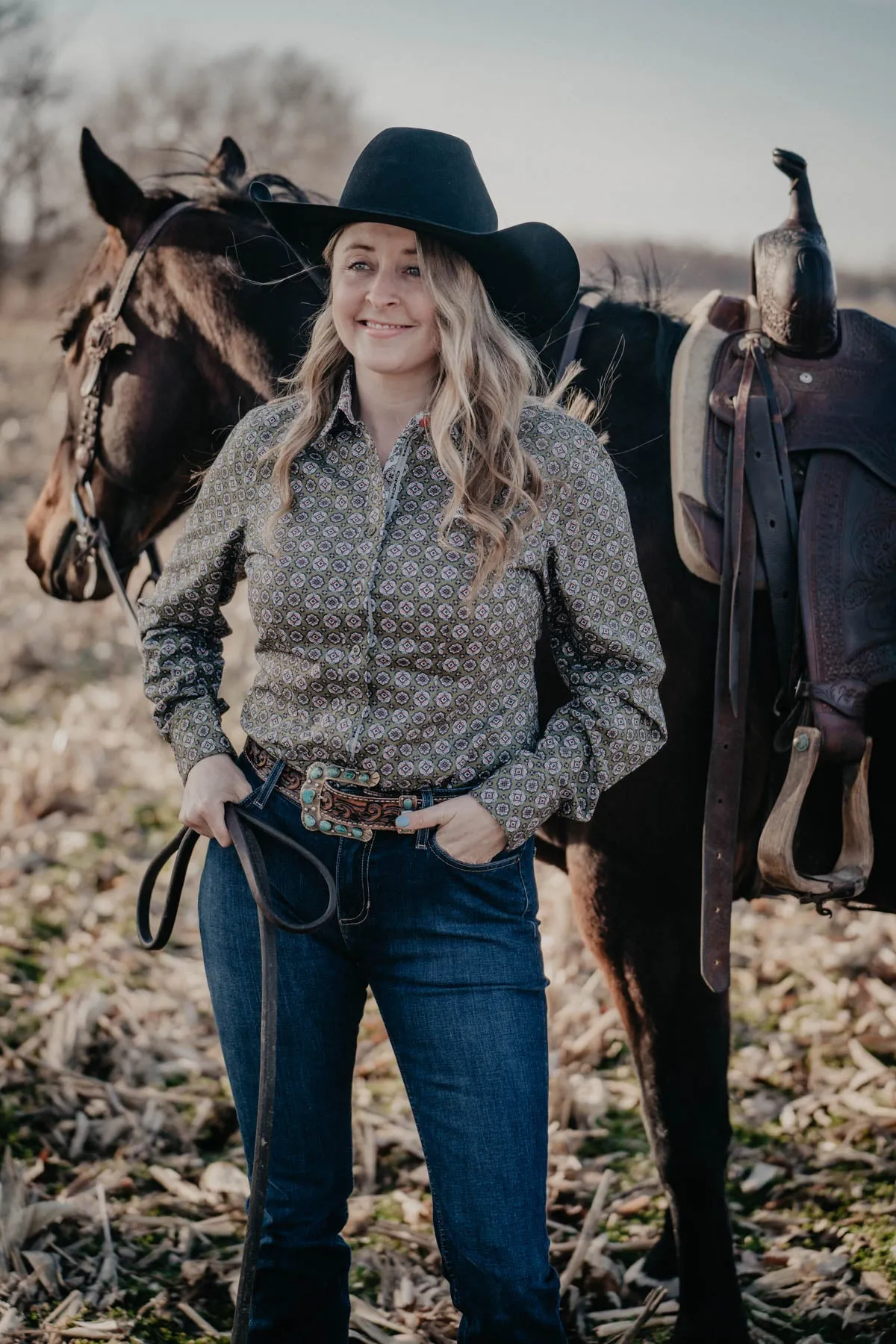 CINCH Women's Olive Floral Button Down (XS-XXL)