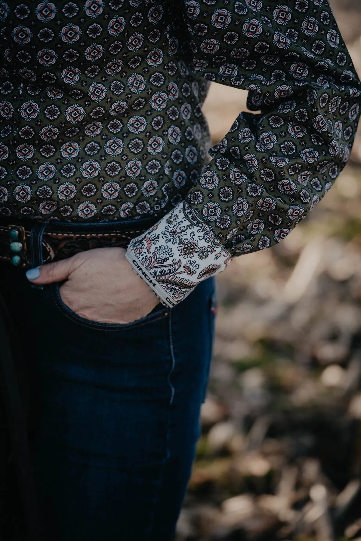 CINCH Women's Olive Floral Button Down (XS-XXL)